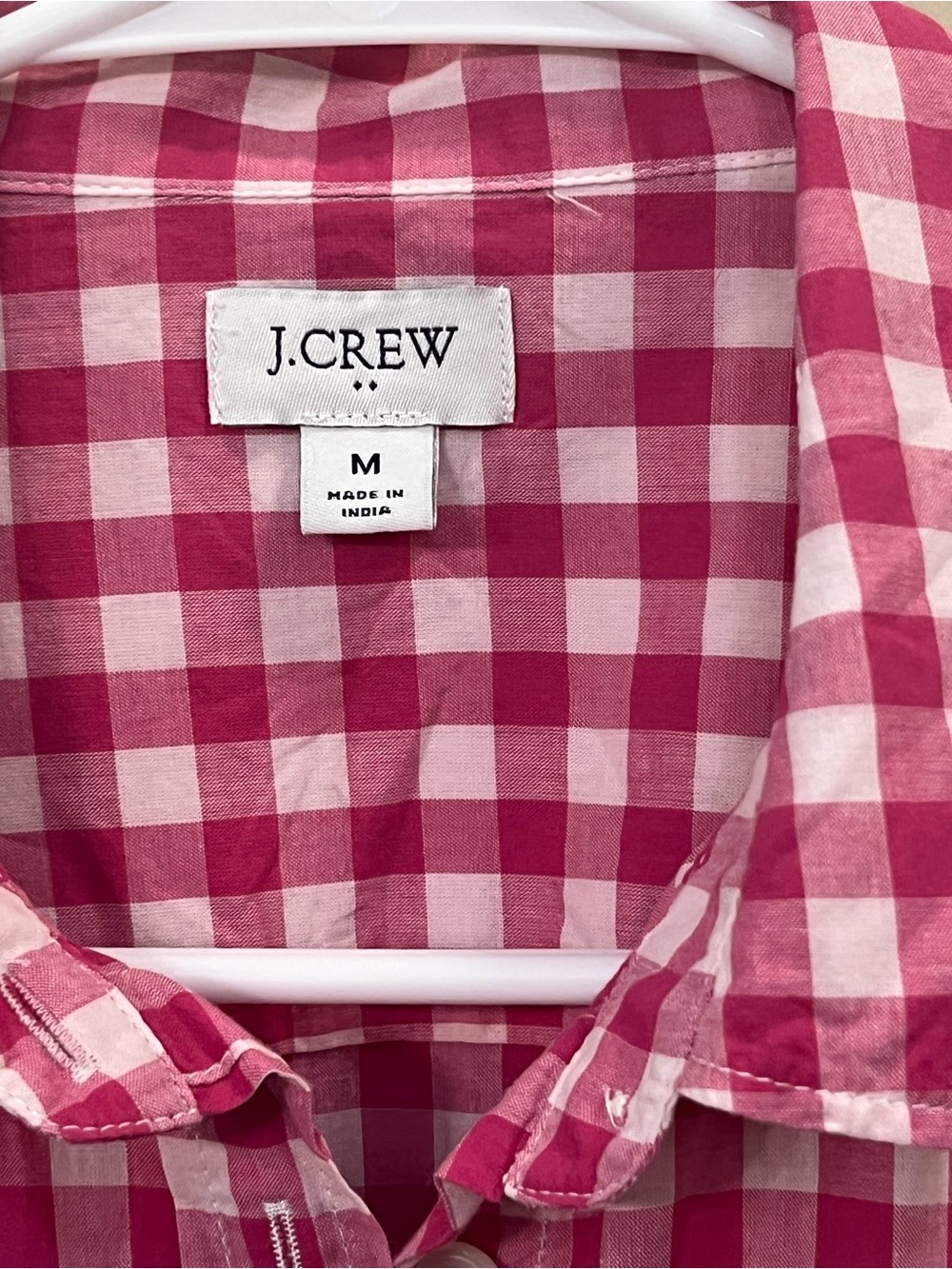 J Crew pink white gingham check long sleeve button down preppy cotton medium - Picture 3 of 5